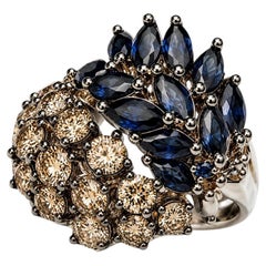 18K White & Blackened Gold Designer Champagne Diamond Sapphire Wide Band Ring