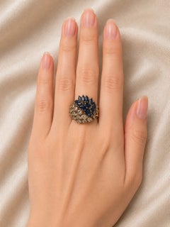 18K White & Blackened Gold Designer Champagne Diamond Sapphire Wide Band Ring