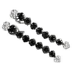 18K White Gold Black Diamond Floral Chandelier Earrings