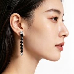 18K White Gold Black Diamond Floral Chandelier Earrings