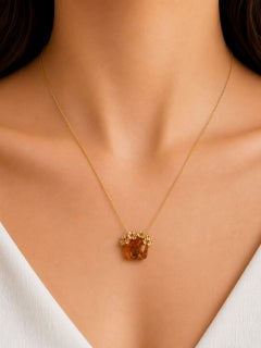 14K Yellow Gold Amber Ruby Floral Pendant Necklace