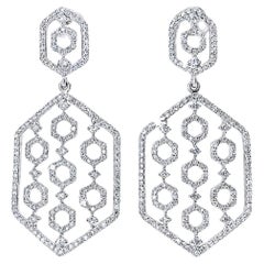 14K White Gold Diamond Designer Drop Earrings