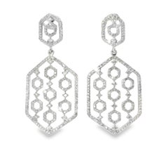 14K White Gold Diamond Designer Drop Earrings