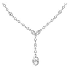 18K White Gold Rose Diamond Lariat Station Necklace