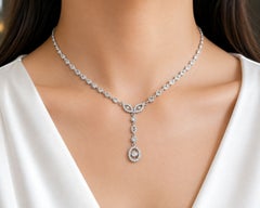 18K White Gold Rose Diamond Lariat Station Necklace