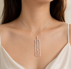 14K 2 Tone White Rose Gold Diamond Oriental Station Necklace
