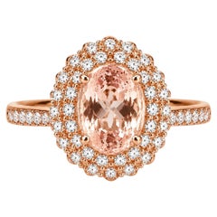 14K Rose Pink Gold Morganite Diamond Cocktail Engagement Ring Estate