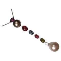 18K White Gold Diamond Gemstone Tahitian Pearl Pendant Necklace