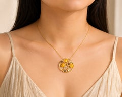 14K Yellow Gold Diamond Topaz Smokey Quartz Leaf Pendant