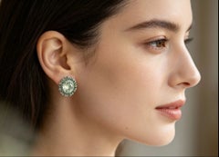 14K White Gold Green Amethyst Diamond Sunflower Earrings
