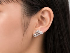 18K White Gold Designer Diamond Flower French Clip Earrings