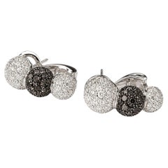 18K White Gold Black and White Diamond Ball Sphere Earrings