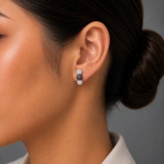 18K White Gold Black and White Diamond Ball Sphere Earrings