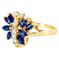 14K Yellow Gold Diamond Sapphire Butterfly Ring