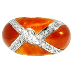 14K Yellow Gold Designer Red Carnelian X Diamond Band Ring