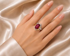 18K White Gold Huge Cabochon Ruballite Ruby Diamond Ring