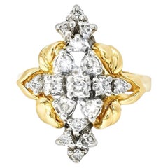 14K Yellow Gold Filigree Diamond Marquise Cocktail Ring
