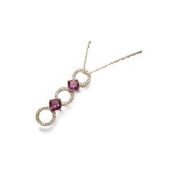 Halskette mit Anhänger aus 14-karätigem Weißgold mit Diamanten und Amethysten