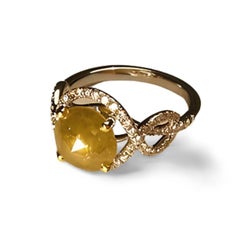 18K White Gold Raw Yellow Solitaire Diamond Engagement Ring