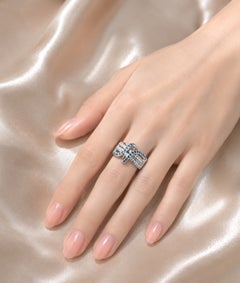 14K White Gold Blue White Diamond Swirl Band Ring