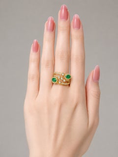 18K Yellow Gold Emerald Diamond Bypass Cocktail Ring Band