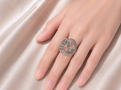 18K White Gold Brown Diamond Aquamarine Morganite Huge Ring