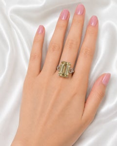 18K White Gold Diamond Prasiolite Cocktail Estate Ring