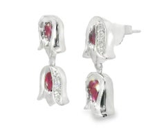 14K White Gold Ruby Diamond Tulip Dangle Earrings Elegant Estate Jewelry
