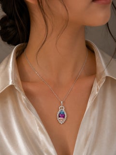 14K White Gold Amethyst Topaz Sapphire Diamond Necklace Pendant