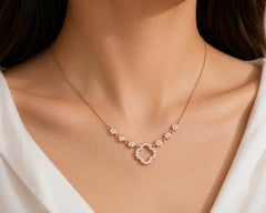 14K Rose Pink Gold Floral 4 Leaf Clover Mabe Diamond Pendant Necklace
