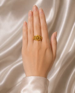 14K Yellow Gold Filigree Black Brown Diamond Floral Band Ring