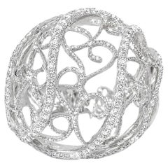 18K White Gold Diamond Filigree Scroll Band Ring Estate