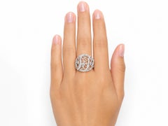 18K White Gold Diamond Filigree Scroll Band Ring Estate
