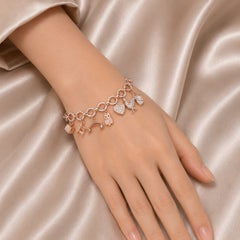 14K Pink Rose Gold Diamond Miniature Charm Bracelet