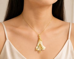 18K Yellow Gold Diamond Emerald Floral Pendant Necklace Slide
