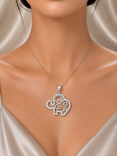 14K White Gold Diamond Elephant Pendant Necklace Slide