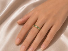 14K Yellow Gold Diamond Emerald Eternity Wedding Ring Band
