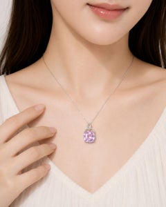 18K White Gold Diamond Amethyst Pendant