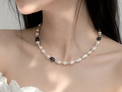 14K White & Yellow Gold Baroque Pearl Diamond Designer Long Wrap-Around Necklace