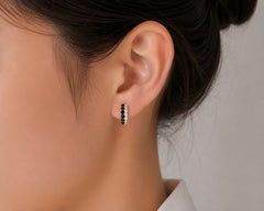 14K White Gold Black Diamond Hoop Earrings