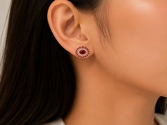 14K Pink Gold Rose Cut Diamond Ruby Earrings