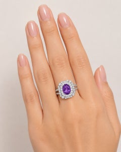 18K White Gold Diamond Amethyst Filigree Engagement Ring Estate