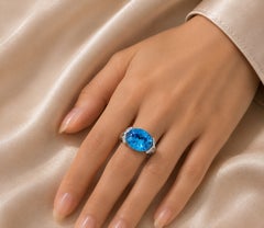 14K White Gold Huge Blue Topaz Diamond Ring