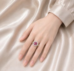 14K Two Tone Gold Ruby Diamond Floral Ring Band