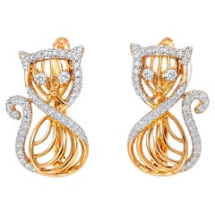 14K Pink Rose Gold Diamond Cat Huggie Earrings