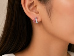 18K White Pink Rose Gold Pave Sapphire Diamond Earrings
