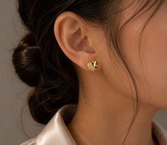 14K Yellow Gold Pave Diamond Heart Stud Earrings