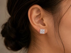 14K White Gold Micro Pave Diamond Square Flower Earrings