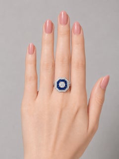 18K White Gold Sapphire Solitaire Diamond Art Deco Handmade Engagement Ring