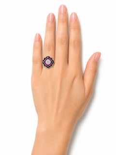 18K White Gold Onyx Ruby Diamond Art Deco Handmade Engagement Ring